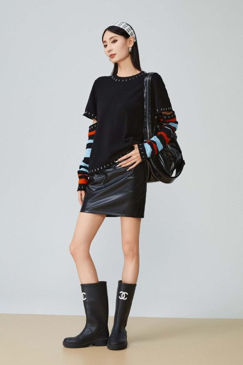 Black Striped Patchwork Knit