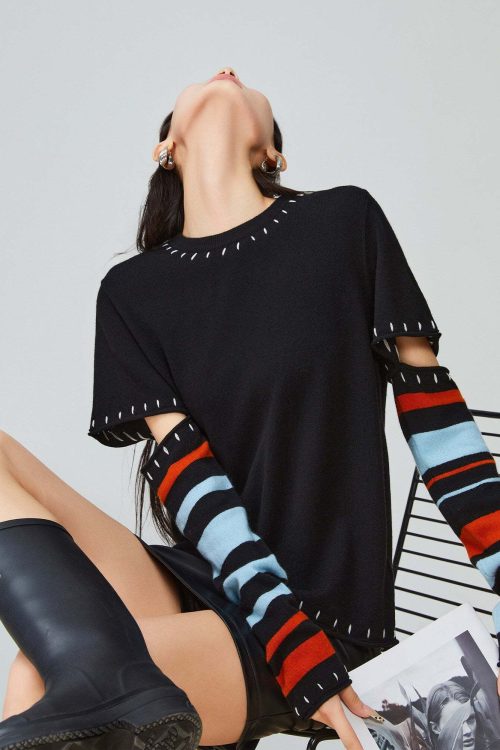 Black Striped Patchwork Knit
