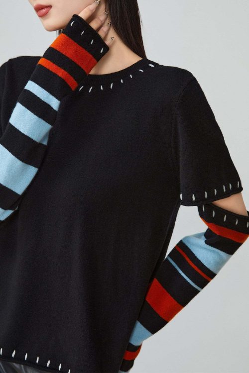 Black Striped Patchwork Knit