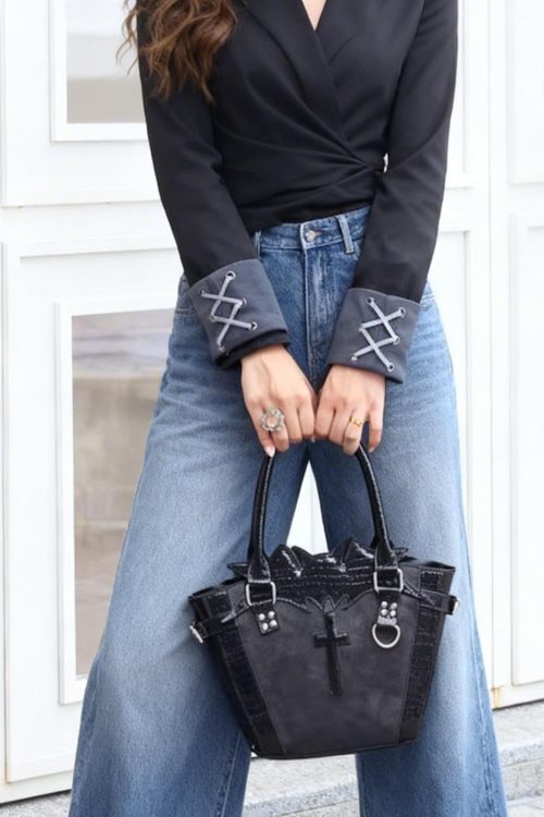 Black Y2K Gothic Ita Crossbody Bag for Pin Display