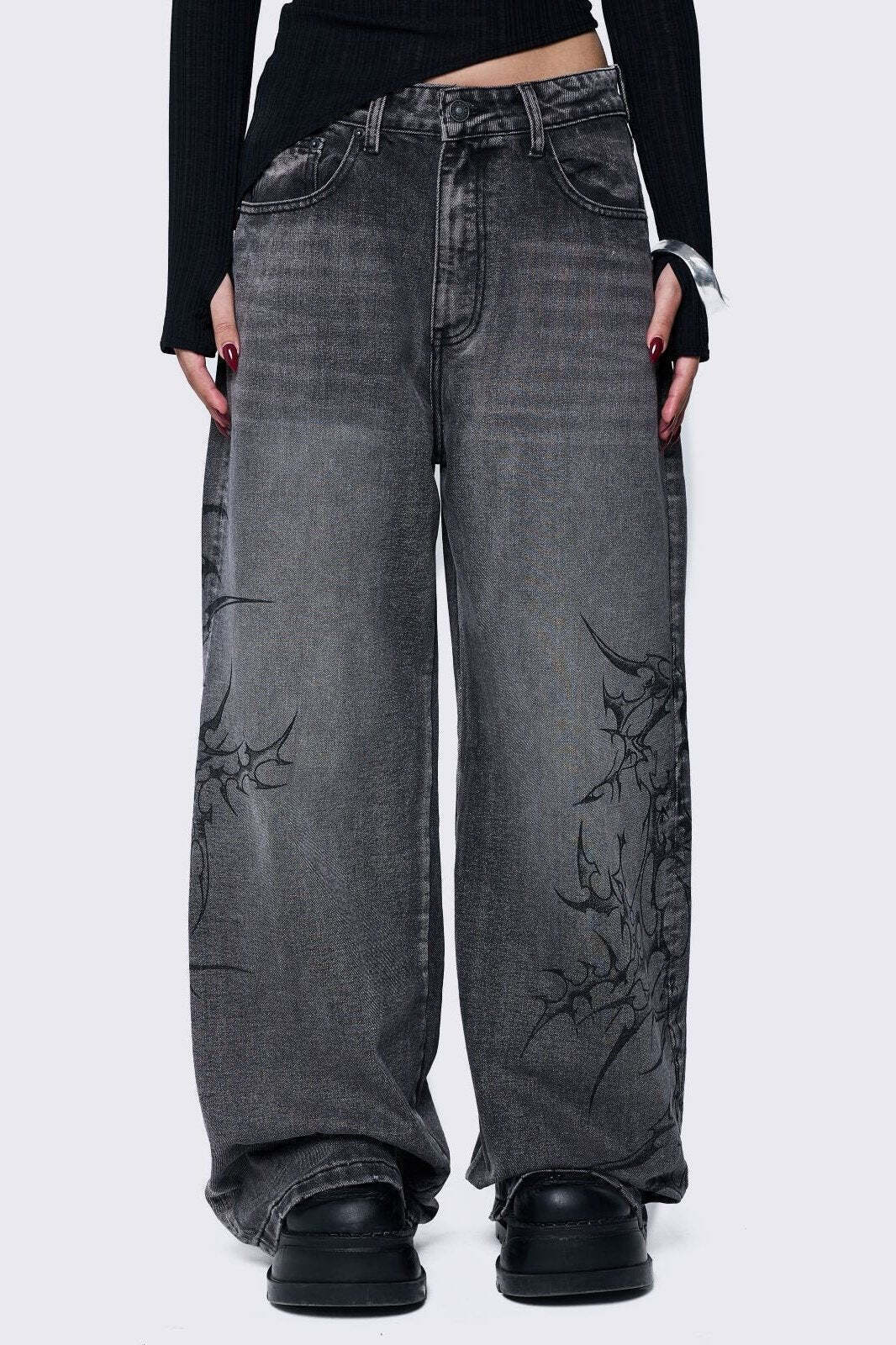Blaze Grey Graphic Baggy Jeans