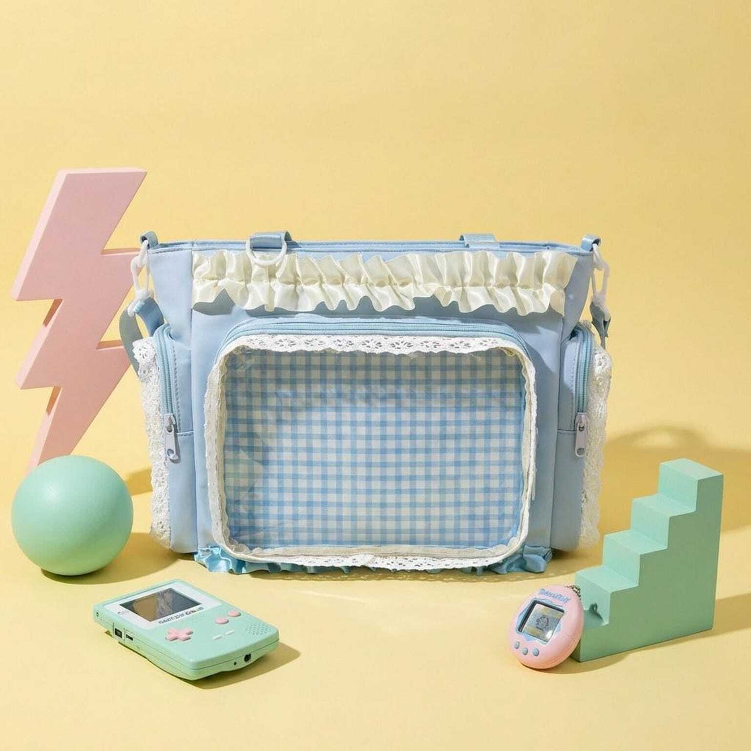 Blue Convertible Ita Bag with Clear Window for Pin Display