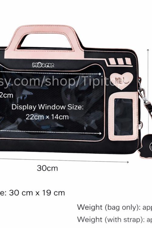 Blue Kawaii Cat Convertible Ita Bag with Clear Window for Pin Display