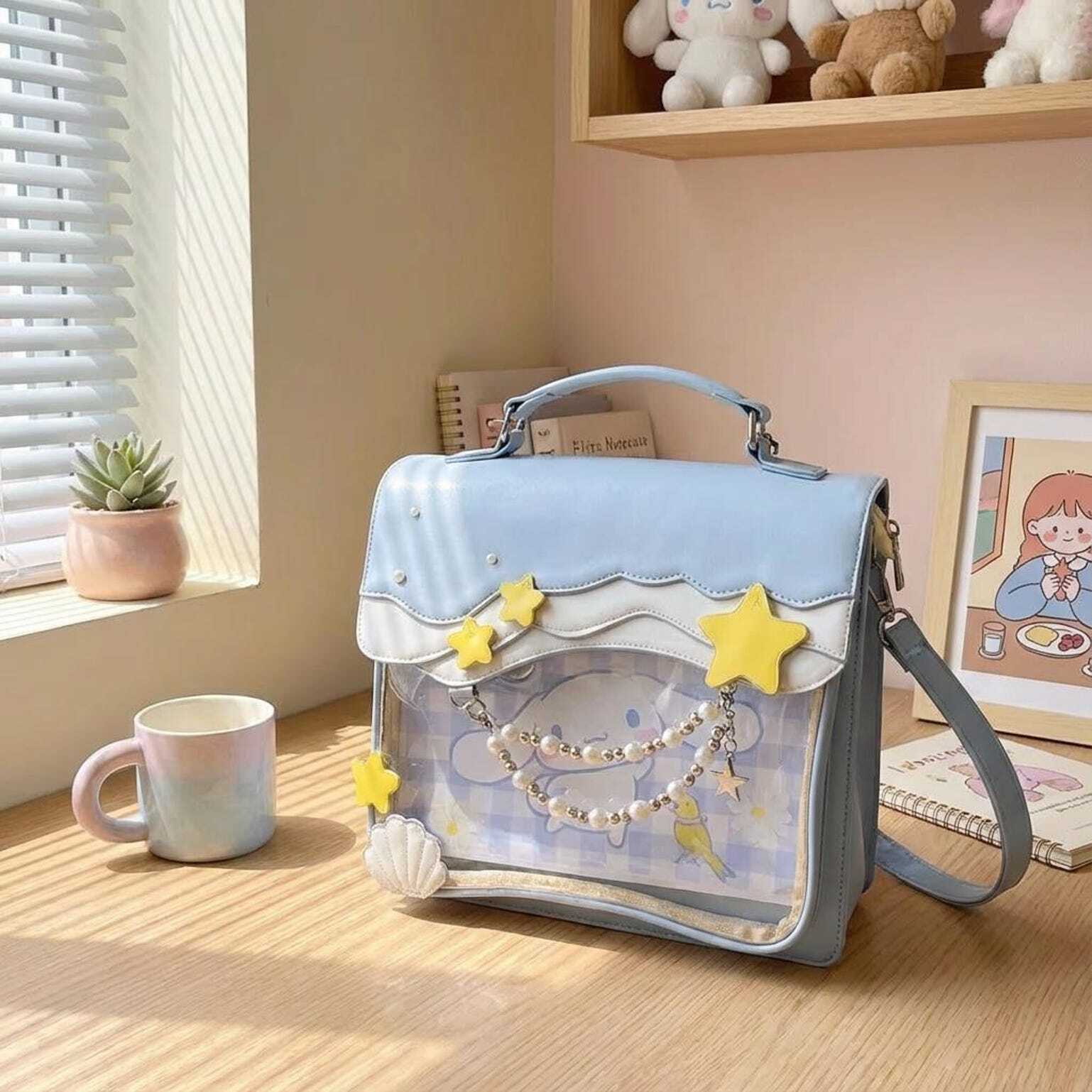 Blue Kawaii Ita Backpack with Clear Window for Photocards and Pins