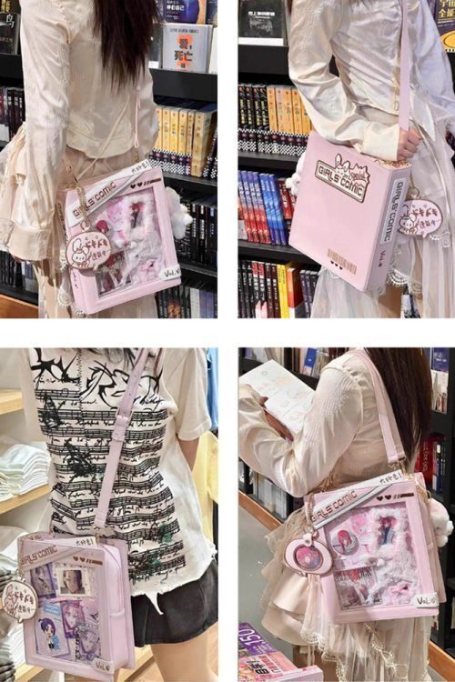 Book Convertible Ita Bag with Clear Window for Pin Display