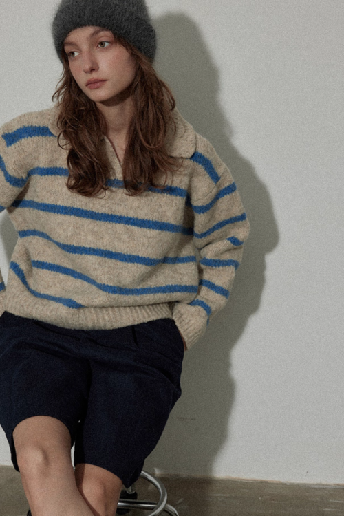 Border Polo Knit Top