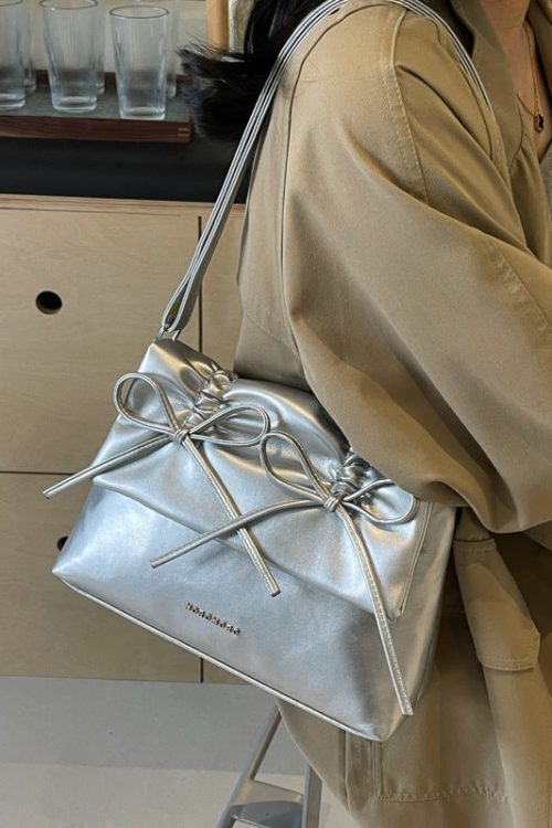 Bow Long Sleeve Tee + Wide Leg Jeans + Leather Shoulder Bag