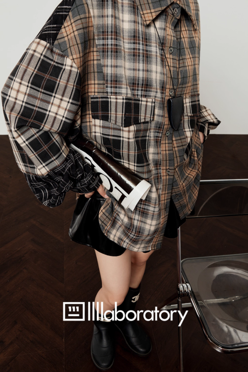Brown Plaid Shirt  / Leather Mini Skirt