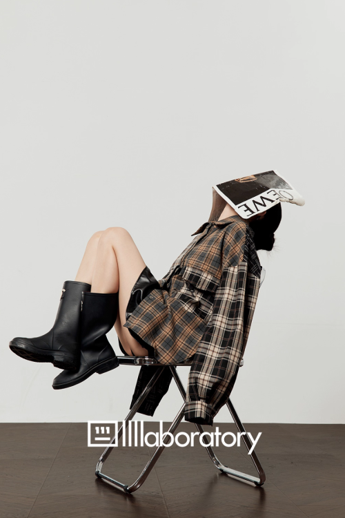 Brown Plaid Shirt  / Leather Mini Skirt