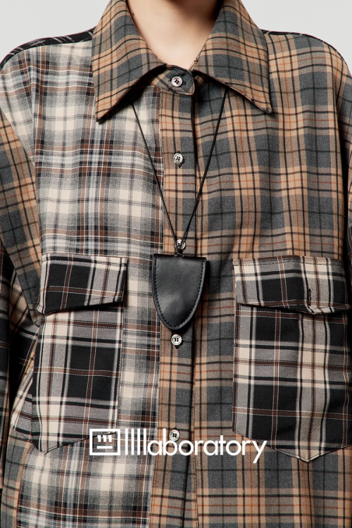 Brown Plaid Shirt  / Leather Mini Skirt