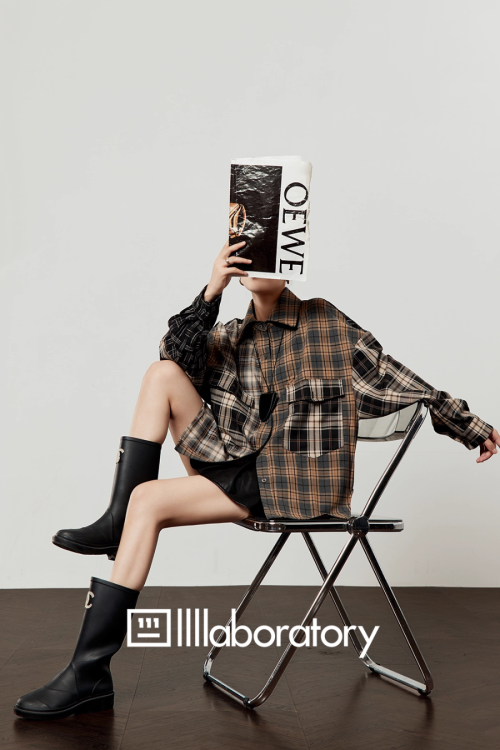 Brown Plaid Shirt  / Leather Mini Skirt