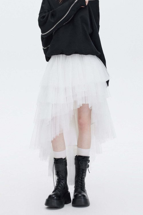 Buckled Irregular Tulle Skirt