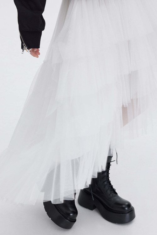Buckled Irregular Tulle Skirt