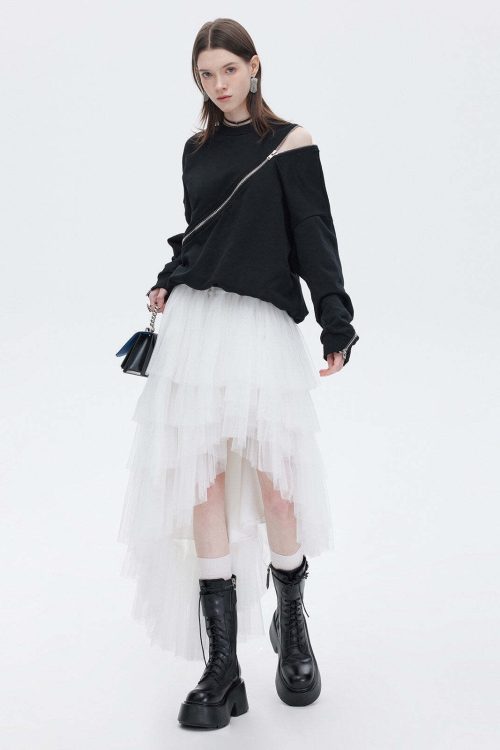 Buckled Irregular Tulle Skirt
