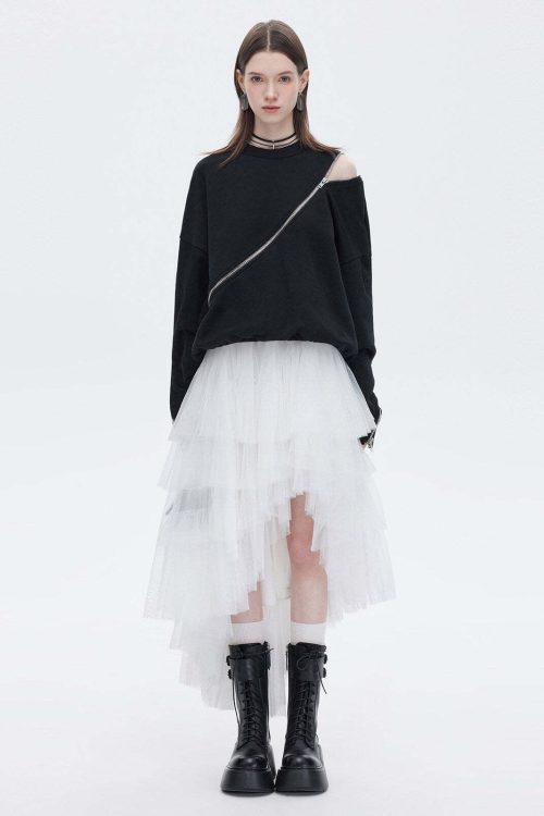 Buckled Irregular Tulle Skirt
