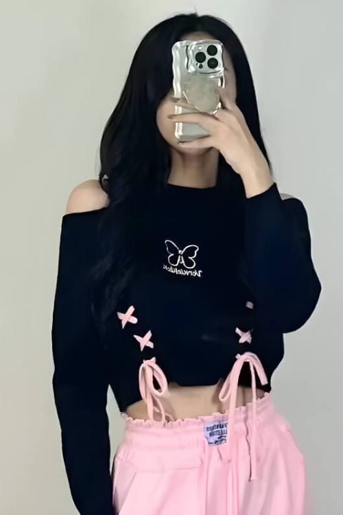 Butterfly Lace-Up Crop Top