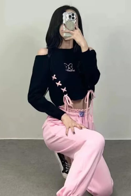 Butterfly Lace-Up Crop Top