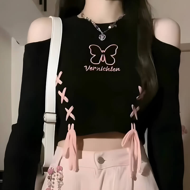 Butterfly Lace-Up Crop Top