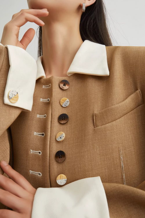 Button-Design Luxury Jacket / White Straight Pants