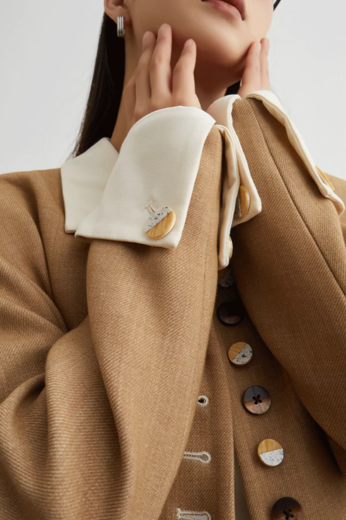 Button-Design Luxury Jacket / White Straight Pants