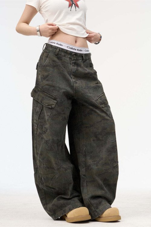 Camouflage Cargo Denim Pants