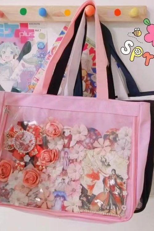 Canvas Base Ita Bag with Clear Window for Plushies and Pins