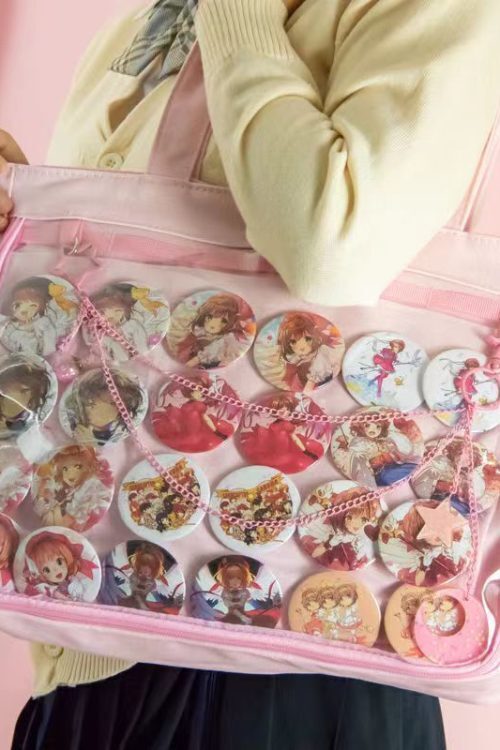 Canvas Base Ita Bag with Clear Window for Plushies and Pins