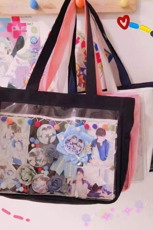 Canvas Base Ita Bag with Clear Window for Plushies and Pins