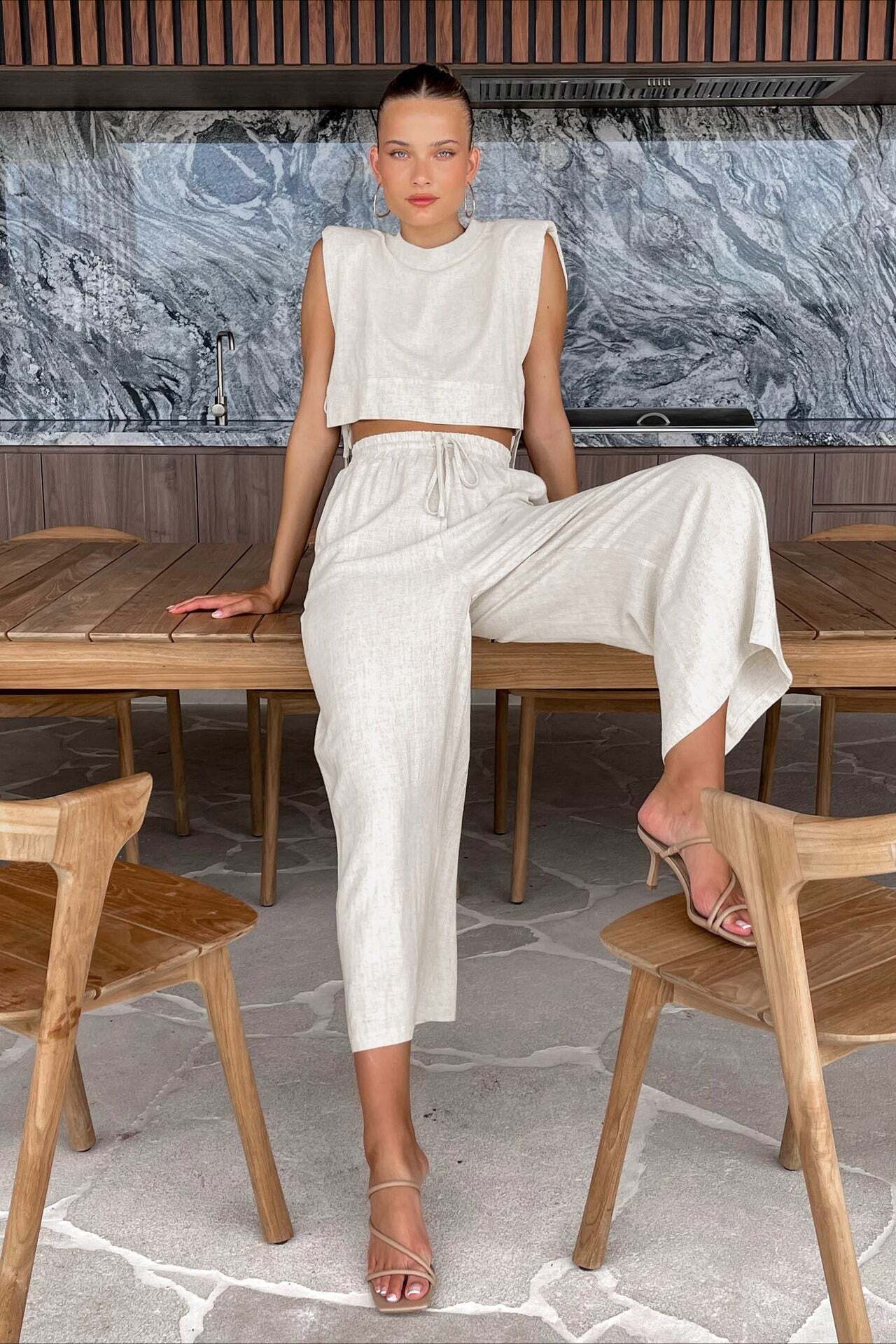 Casual Cotton Linen Loose Sleeveless Two Piece Set
