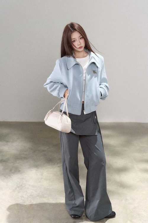 Casual Loose Short Jacket / Crew Neck Short-Sleeve T-Shirt