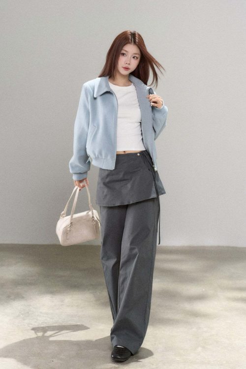 Casual Loose Short Jacket / Crew Neck Short-Sleeve T-Shirt
