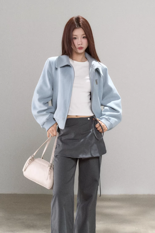 Casual Loose Short Jacket / Crew Neck Short-Sleeve T-Shirt