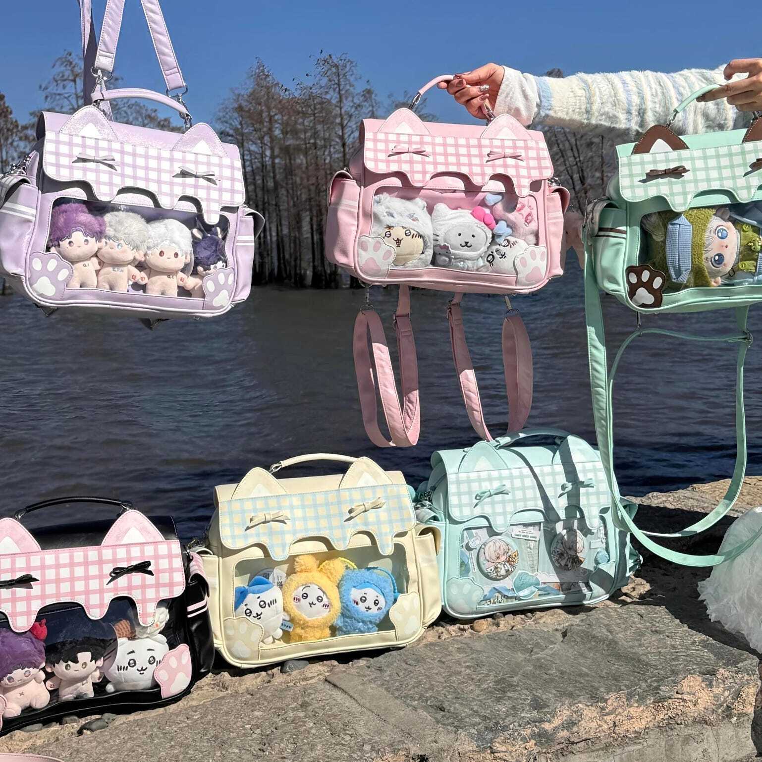 Cat Ita Crossbody Bag with Clear Window for Plushies and Pins