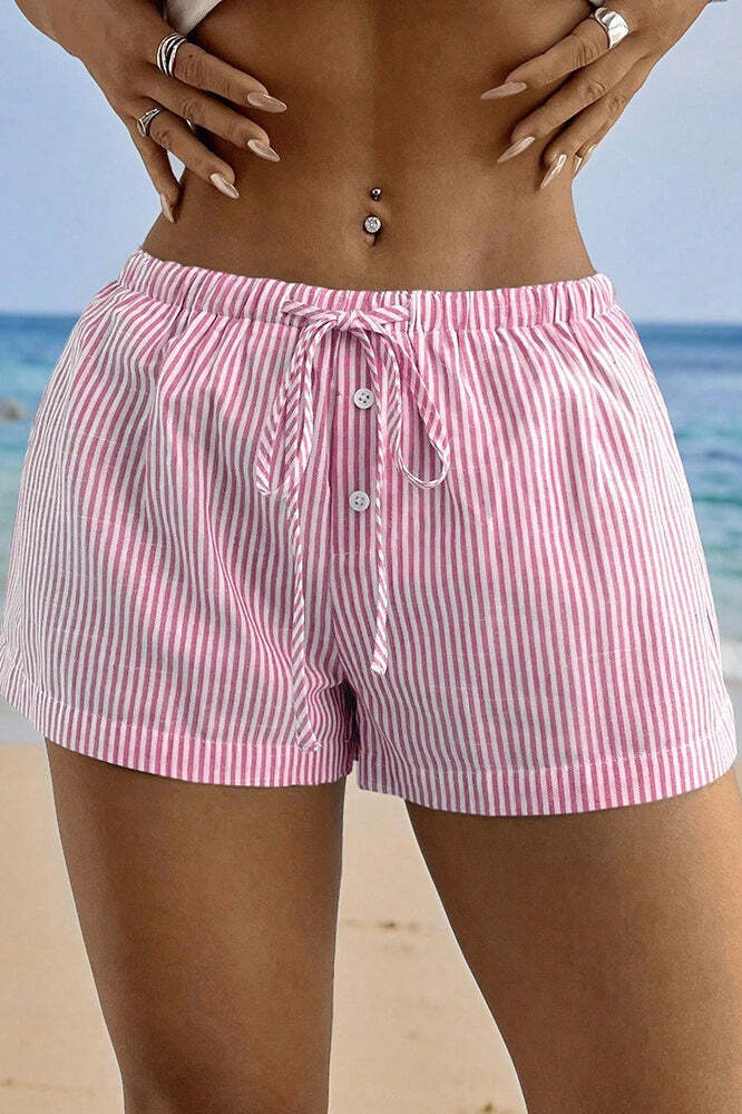 Chic Stripe Elastic Tie Casual Shorts
