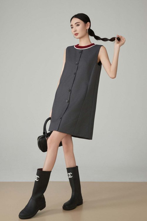 Collar Sleeveless Mid-Length Dress