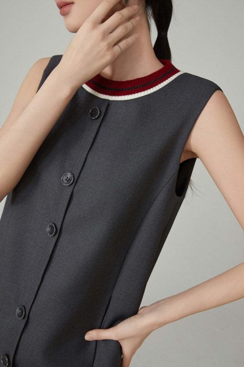 Collar Sleeveless Mid-Length Dress