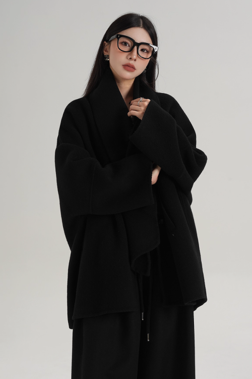 Collarless Wool Coat