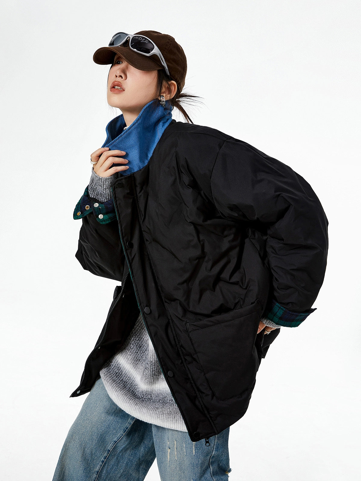 Color Block Collar Down Jacket