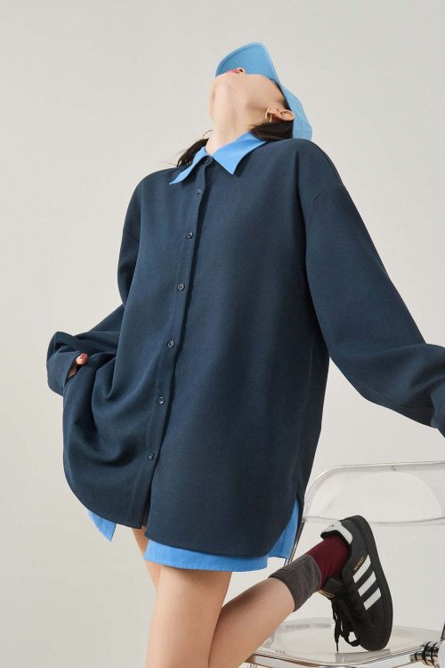 Color-Block Layered Oversized Shirt