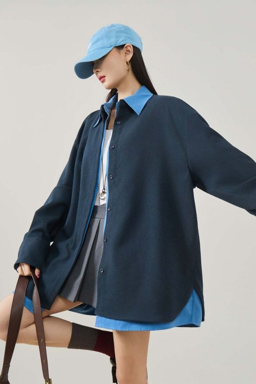 Color-Block Layered Oversized Shirt