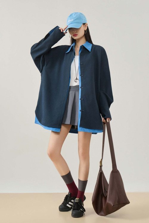 Color-Block Layered Oversized Shirt