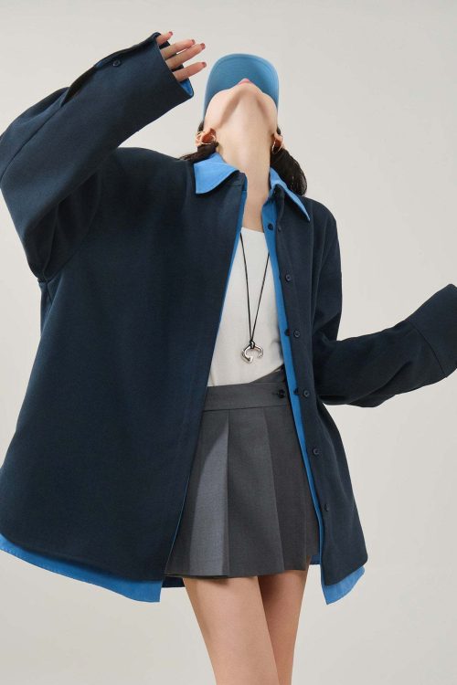 Color-Block Layered Oversized Shirt