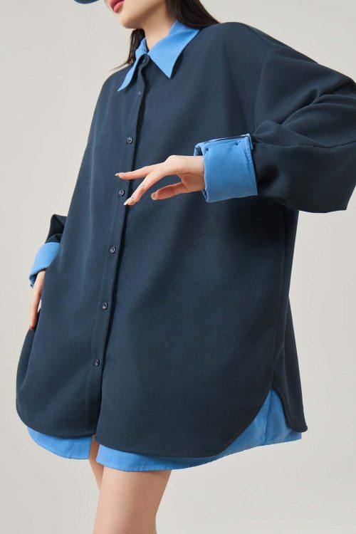 Color-Block Layered Oversized Shirt