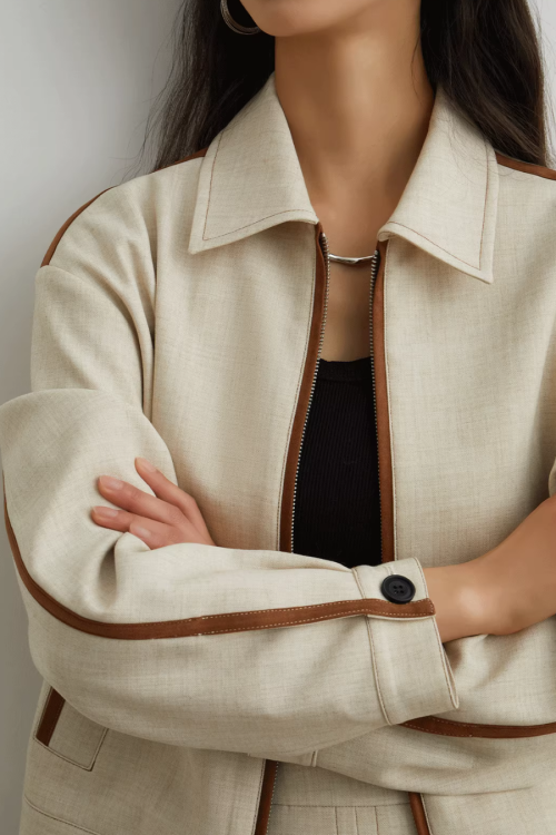 Color-Blocked Line Zip Jacket / Line Mini Skirt