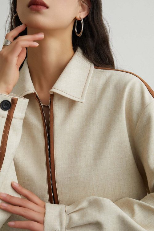 Color-Blocked Line Zip Jacket / Line Mini Skirt