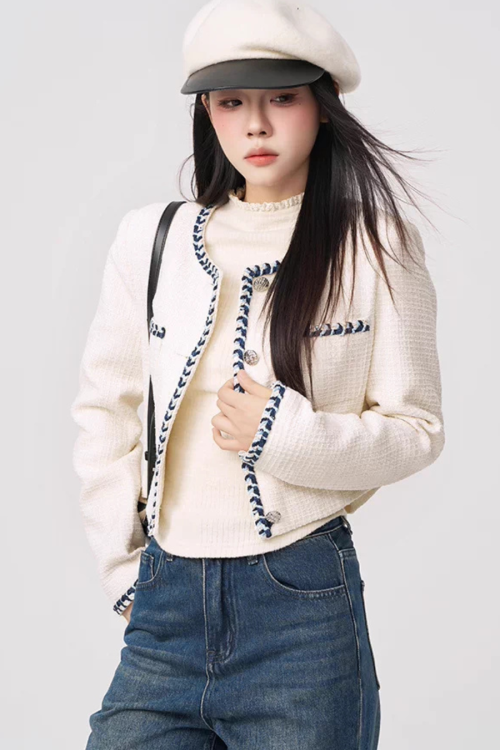 Color Contrast Stitch Tweed Jacket