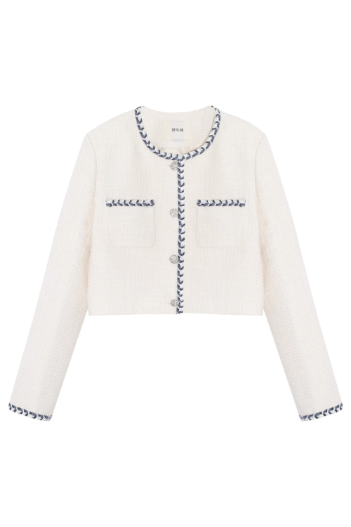 Color Contrast Stitch Tweed Jacket