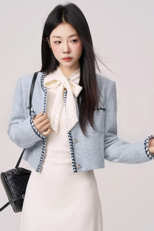 Color Contrast Stitch Tweed Jacket