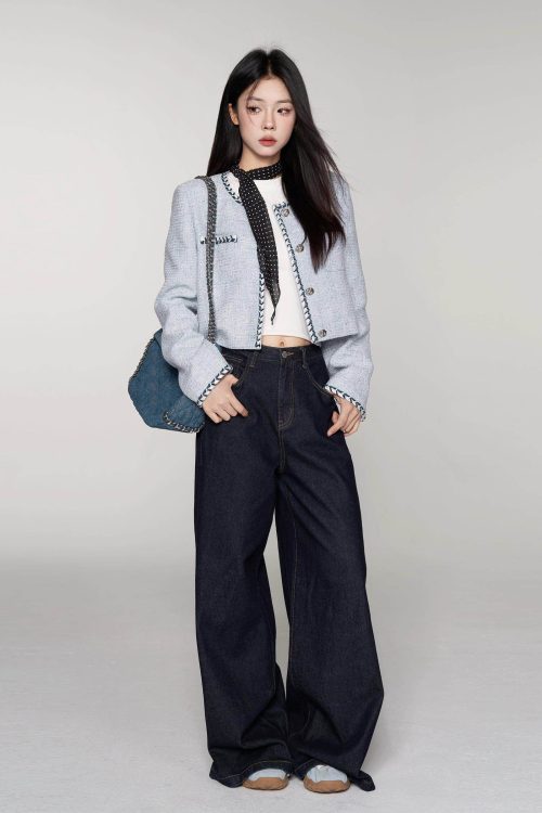 Color Contrast Stitch Tweed Jacket