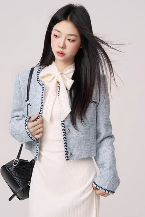 Color Contrast Stitch Tweed Jacket